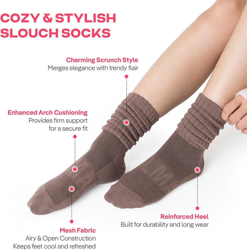 CoolMate Store Women's Scrunch Crew Socks, Slouchy Mid Calf Boot Socks, 3 Pairs Slouch Socks, US Size 6-10 - Image 2